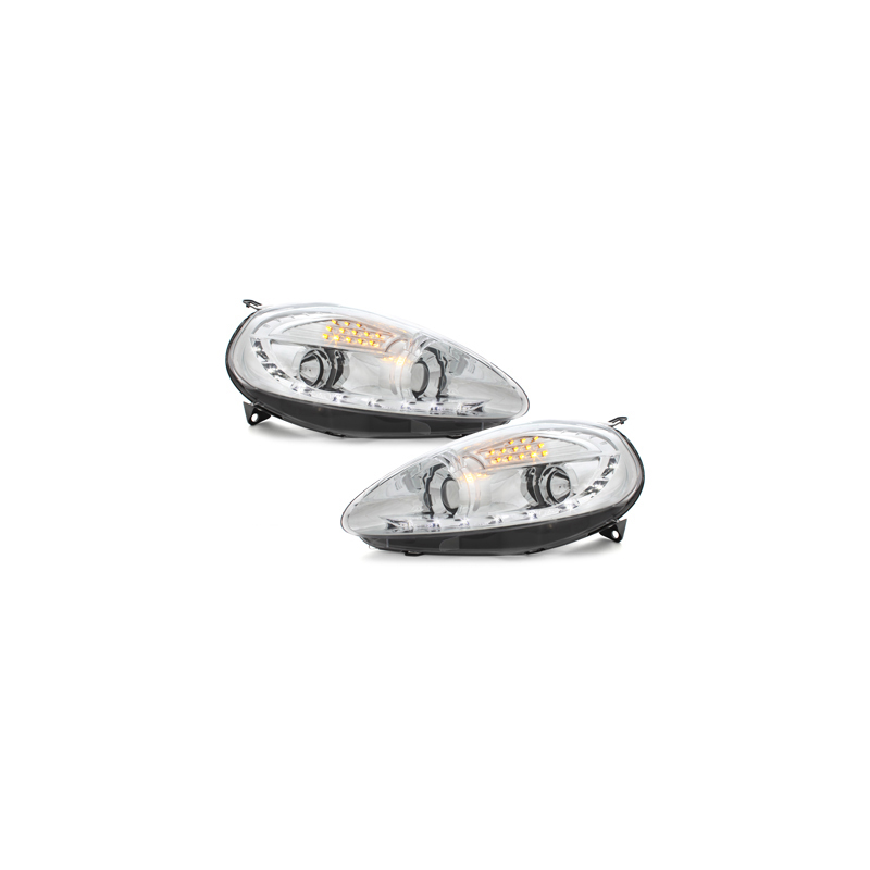 Phares DAYLINE Fiat G.Punto 2005-2008 avec Feux Diurne Led Chrome