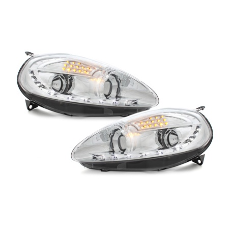 Phares DAYLINE Fiat G.Punto 2005-2008 avec Feux Diurne Led Chrome