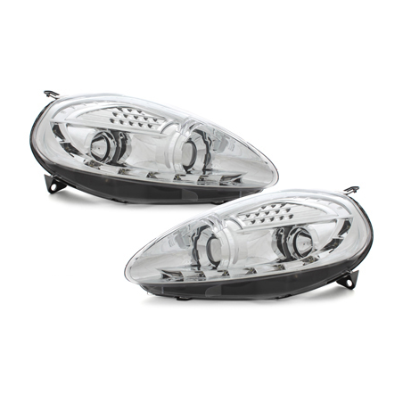 Phares DAYLINE Fiat G.Punto 2005-2008 avec Feux Diurne Led Chrome