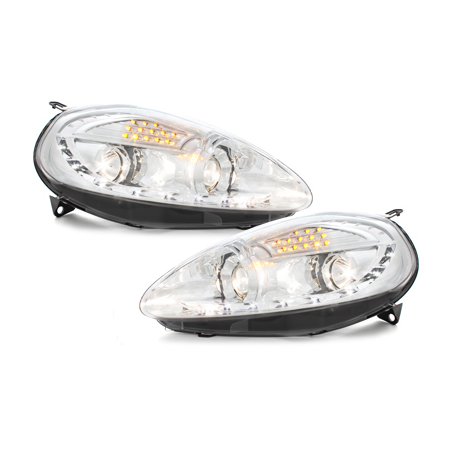 Phares DAYLINE Fiat G.Punto 2005-2008 avec Feux Diurne Led Chrome