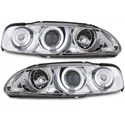 Phares Honda Civic 2/3T 91-95  avec anneaux lumineux angel eyes  Chrome