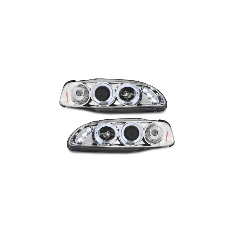 Phares Honda Civic 2/3T 91-95  avec 2 Anneaux lumineux Angel Eyes  Chrome