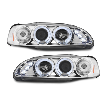 Phares Honda Civic 2/3T 91-95 avec 2 Anneaux lumineux Angel Eyes Chrome Phares Honda Civic 2/3T 91-95 avec 2 Anneaux lumineux Angel Eyes Chrome