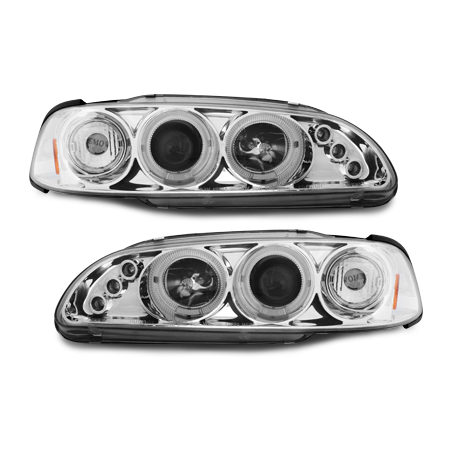 Phares Honda Civic 2/3T 91-95 avec 2 Anneaux lumineux Angel Eyes Chrome Phares Honda Civic 2/3T 91-95 avec 2 Anneaux lumineux Angel Eyes Chrome