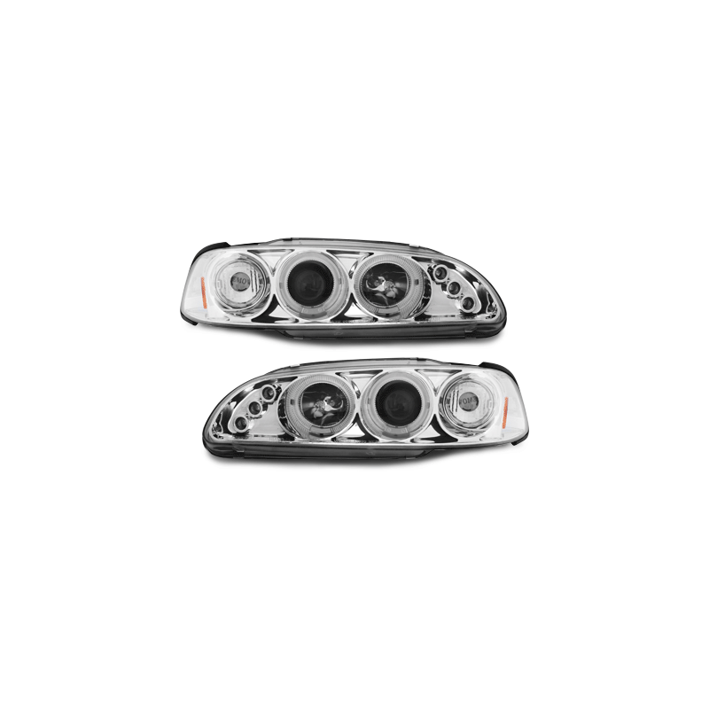 Phares Honda Civic 2/3T 91-95  avec 2 Anneaux lumineux Angel Eyes  Chrome