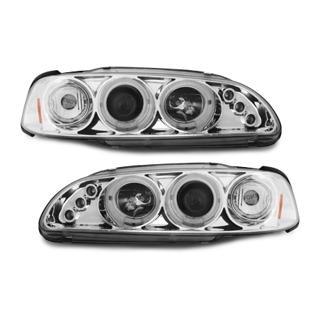 Phares Honda Civic 2/3T 91-95 avec 2 Anneaux lumineux Angel Eyes Chrome Phares Honda Civic 2/3T 91-95 avec 2 Anneaux lumineux Angel Eyes Chrome