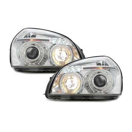 Phares Hyundai Tucson 04+ avec Anneaux lumineux Angel Eyes Chrome Phares Hyundai Tucson 04+ avec Anneaux lumineux Angel Eyes Chrome