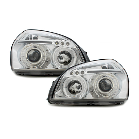 Phares Hyundai Tucson 04+ avec Anneaux lumineux Angel Eyes Chrome Phares Hyundai Tucson 04+ avec Anneaux lumineux Angel Eyes Chrome