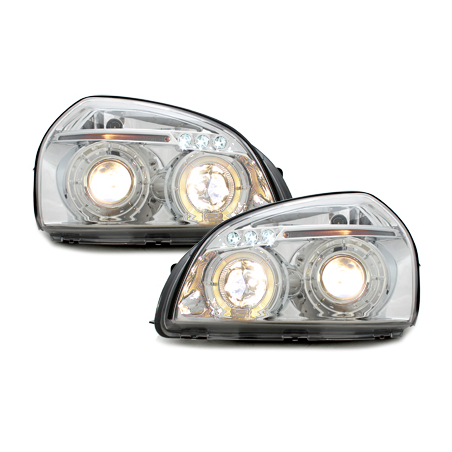 Phares Hyundai Tucson 04+ avec Anneaux lumineux Angel Eyes Chrome Phares Hyundai Tucson 04+ avec Anneaux lumineux Angel Eyes Chrome