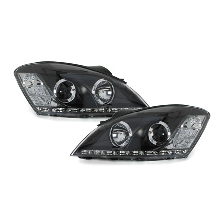 Phares DAYLINE KIA CEE'D 06-09 avec feux diurne LED Noir Phares DAYLINE KIA CEE'D 06-09 avec feux diurne LED Noir