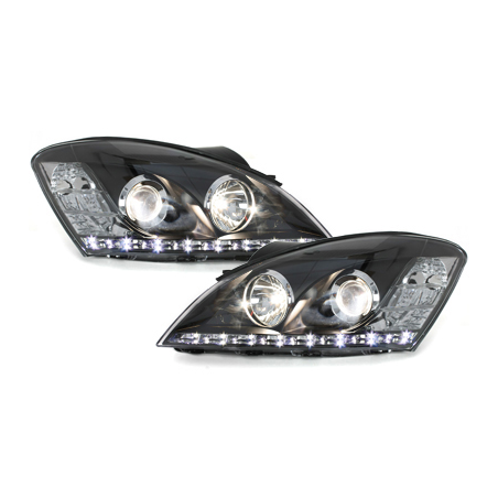 Phares DAYLINE KIA CEE'D 06-09 avec feux diurne LED Noir Phares DAYLINE KIA CEE'D 06-09 avec feux diurne LED Noir