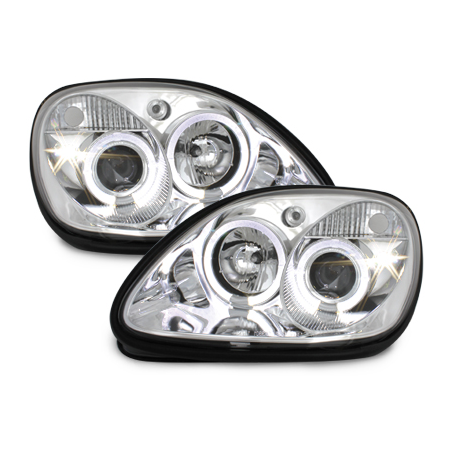 Phares Mercedes Benz R170 SLK 96-04  avec anneaux lumineux angel eyes  Chrome