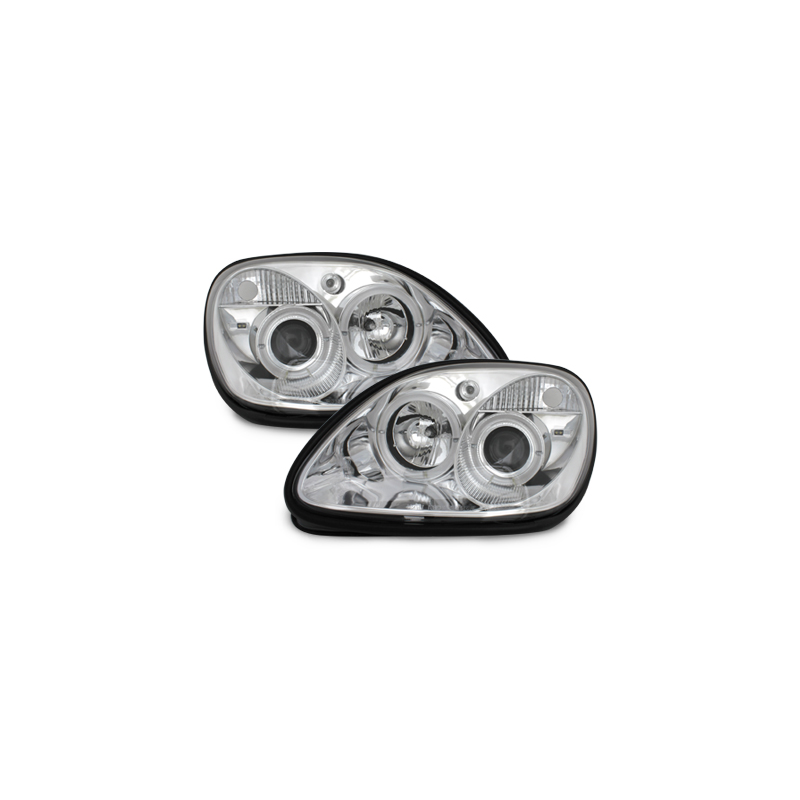 Phares Mercedes Benz R170 SLK 96-04  avec anneaux lumineux angel eyes  Chrome