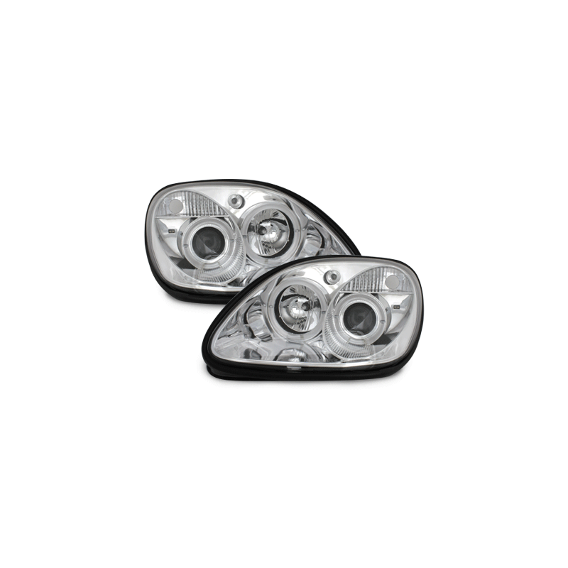 Phares Mercedes Benz R170 SLK 96-04  avec anneaux lumineux angel eyes  Chrome