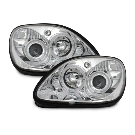 Phares Mercedes Benz R170 SLK 96-04  avec anneaux lumineux angel eyes  Chrome