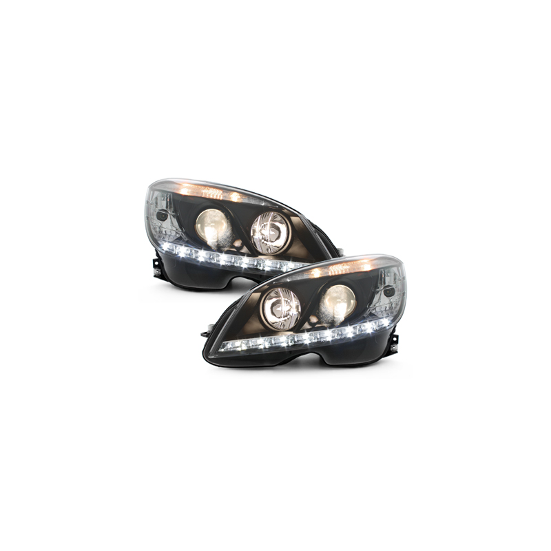 Phares a LED DRL Mercedes Benz C-Klasse W204 07-12 Noir