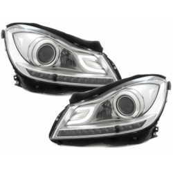 Phares avec Feux de jour LED Mercedes Benz W204 C-Klasse 11+  Chrome