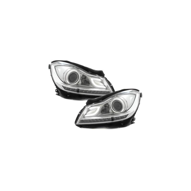 Phares avec Feux de jour LED Mercedes Benz W204 C-Klasse 11+  Chrome