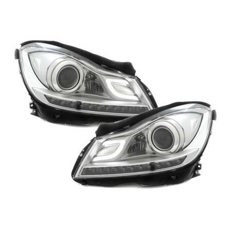 Phares avec Feux de jour LED Mercedes Benz W204 C-Klasse 11+  Chrome