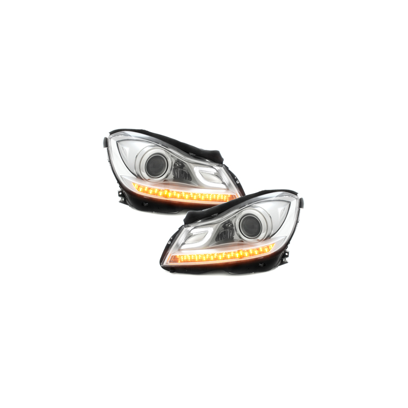Phares avec Feux de jour LED Mercedes Benz W204 C-Klasse 11+  Chrome