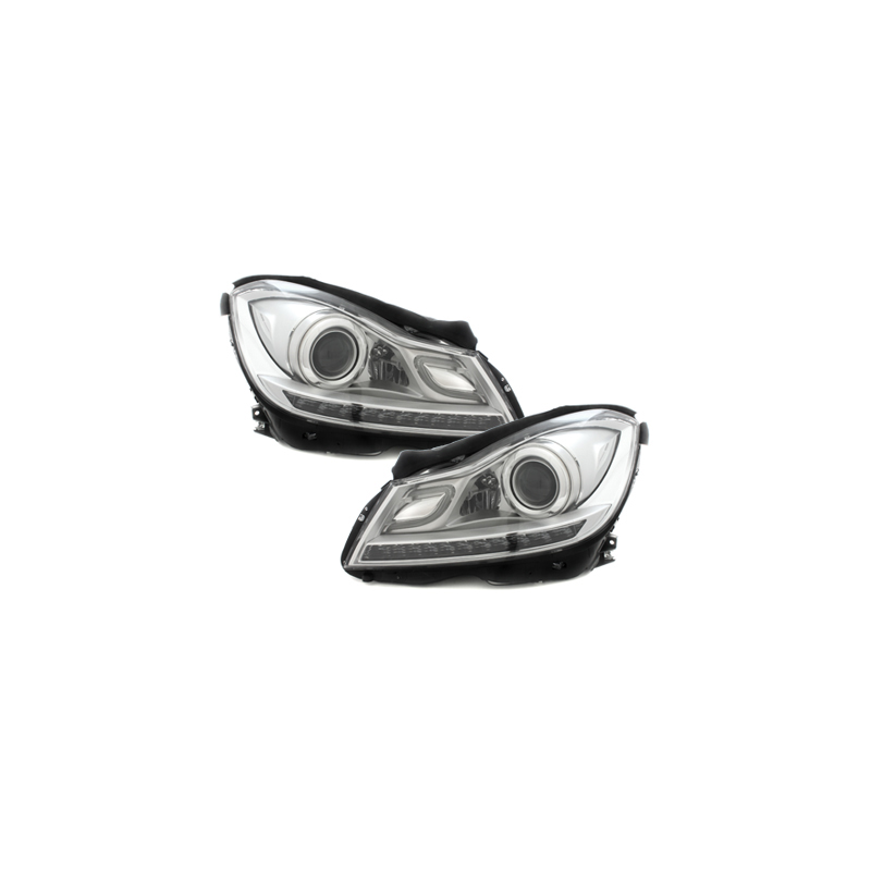 Phares avec Feux de jour LED Mercedes Benz W204 C-Klasse 11+  Chrome