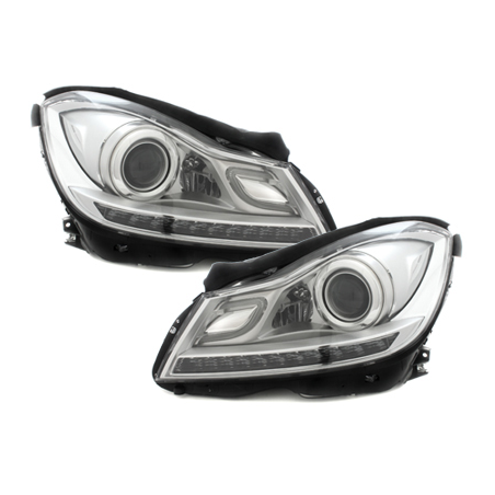 Phares avec Feux de jour LED Mercedes Benz W204 C-Klasse 11+  Chrome