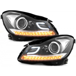 Phares avec Feux de jour LED Mercedes Benz W204 C-Klasse 11+  Noir