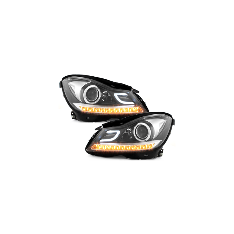Phares avec Feux de jour LED Mercedes Benz W204 C-Klasse 11+  Noir