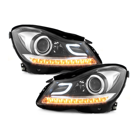 Phares avec Feux de jour LED Mercedes Benz W204 C-Klasse 11+  Noir