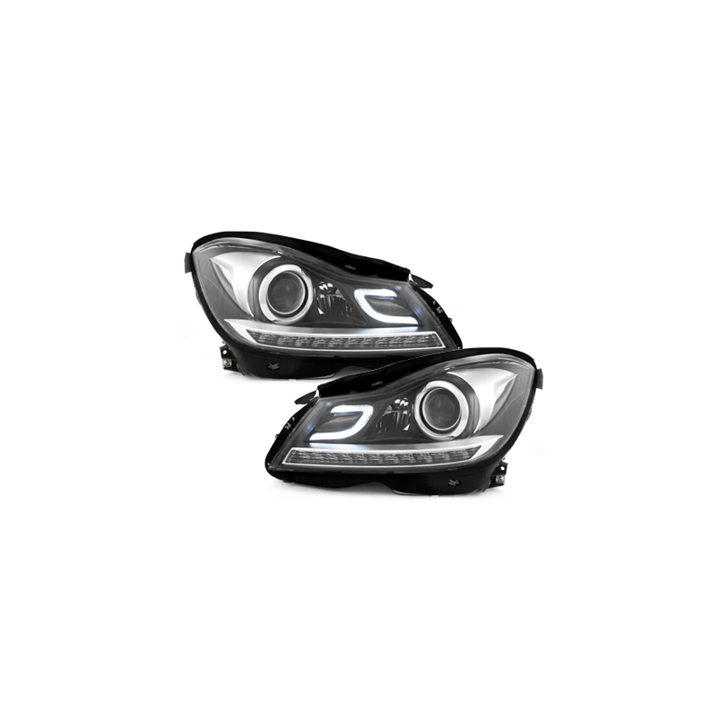 Phares avec Feux de jour LED Mercedes Benz W204 C-Klasse 11+  Noir