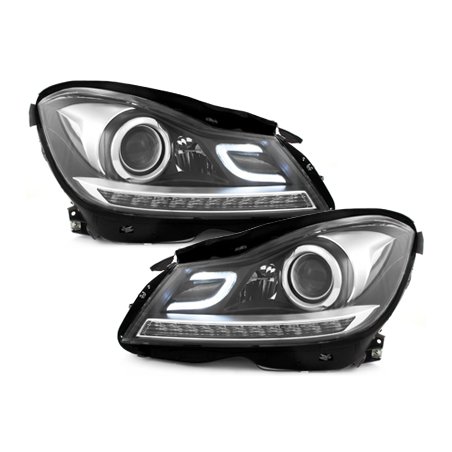 Phares avec Feux de jour LED Mercedes Benz W204 C-Klasse 11+  Noir