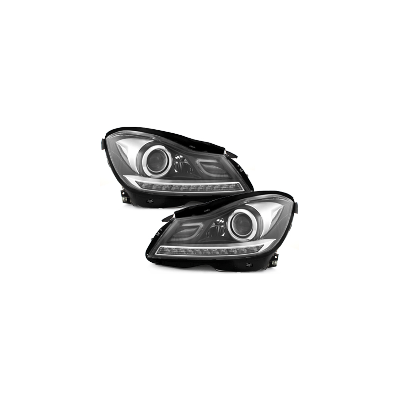 Phares avec Feux de jour LED Mercedes Benz W204 C-Klasse 11+  Noir