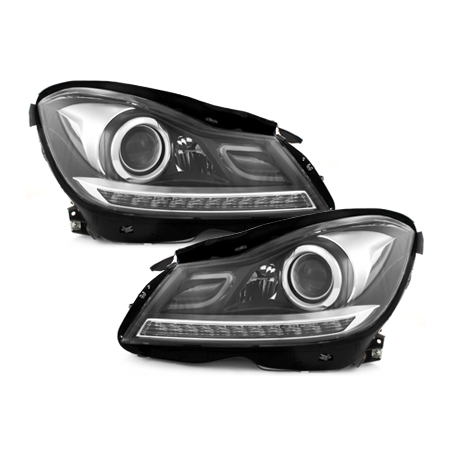 Phares avec Feux de jour LED Mercedes Benz W204 C-Klasse 11+  Noir