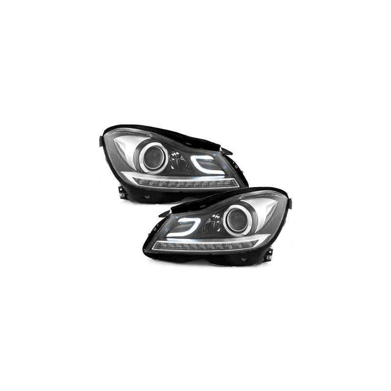 Phares avec Feux de jour LED Mercedes Benz W204 C-Klasse 11+  Noir