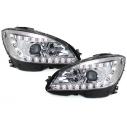Phares avec Feux de jour LED Mercedes Benz W204 C-Klasse 06-10  Chrome