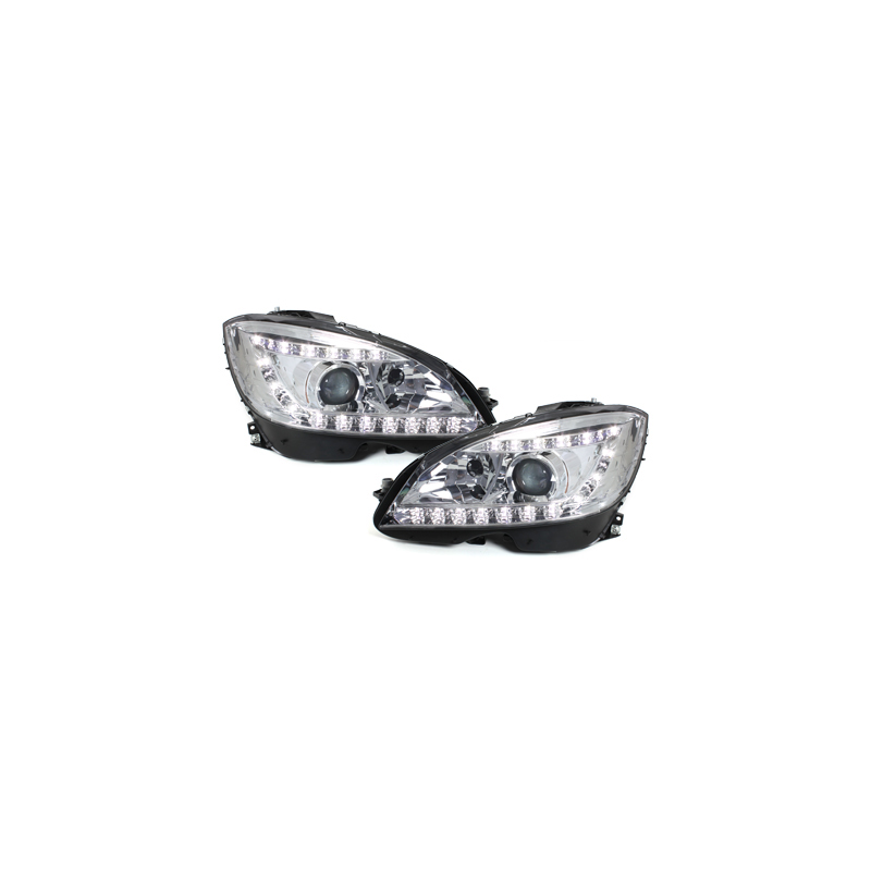 Phares avec Feux de jour LED Mercedes Benz W204 C-Klasse 06-10  Chrome