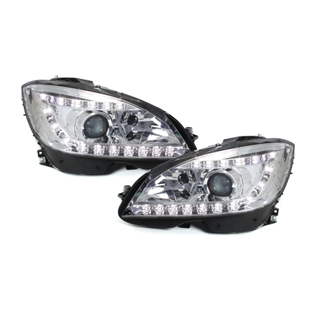 Phares avec Feux de jour LED Mercedes Benz W204 C-Klasse 06-10  Chrome