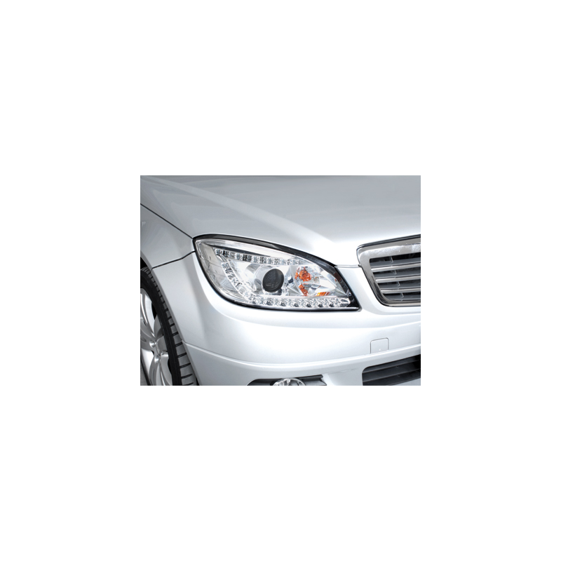 Phares avec Feux de jour LED Mercedes Benz W204 C-Klasse 06-10  Chrome