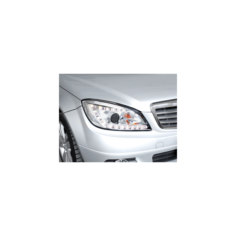 Phares avec Feux de jour LED Mercedes Benz W204 C-Klasse 06-10  Chrome