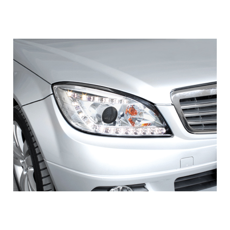 Phares avec Feux de jour LED Mercedes Benz W204 C-Klasse 06-10  Chrome