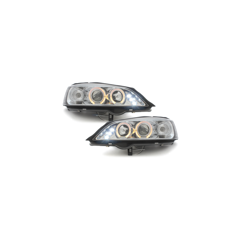 Phares Opel Astra Gauche 98-04  avec anneaux lumineux angel eyes  Chrome