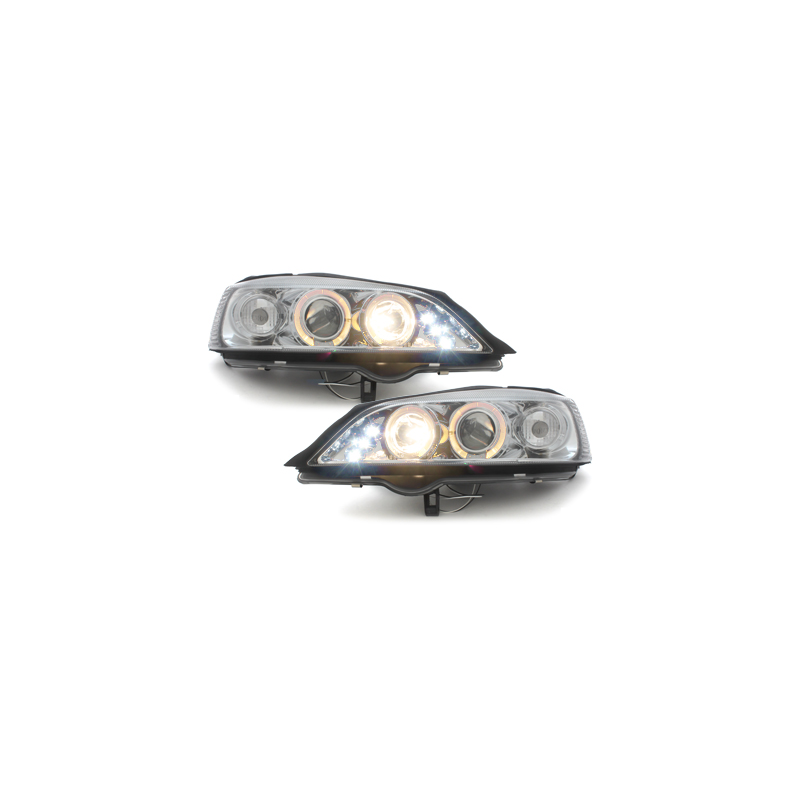 Phares Opel Astra Gauche 98-04  avec anneaux lumineux angel eyes  Chrome
