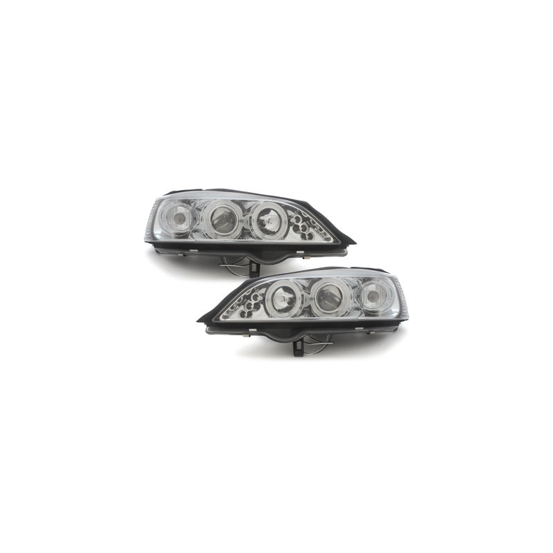 Phares Opel Astra Gauche 98-04  avec anneaux lumineux angel eyes  Chrome