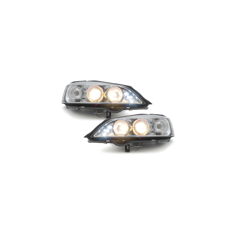 Phares Opel Astra Gauche 98-04  avec anneaux lumineux angel eyes  Chrome