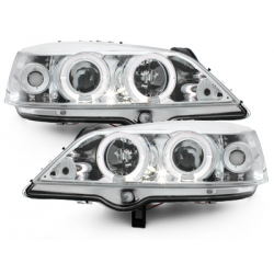 Phares Opel Astra Gauche 98-04  avec anneaux lumineux angel eyes  Chrome