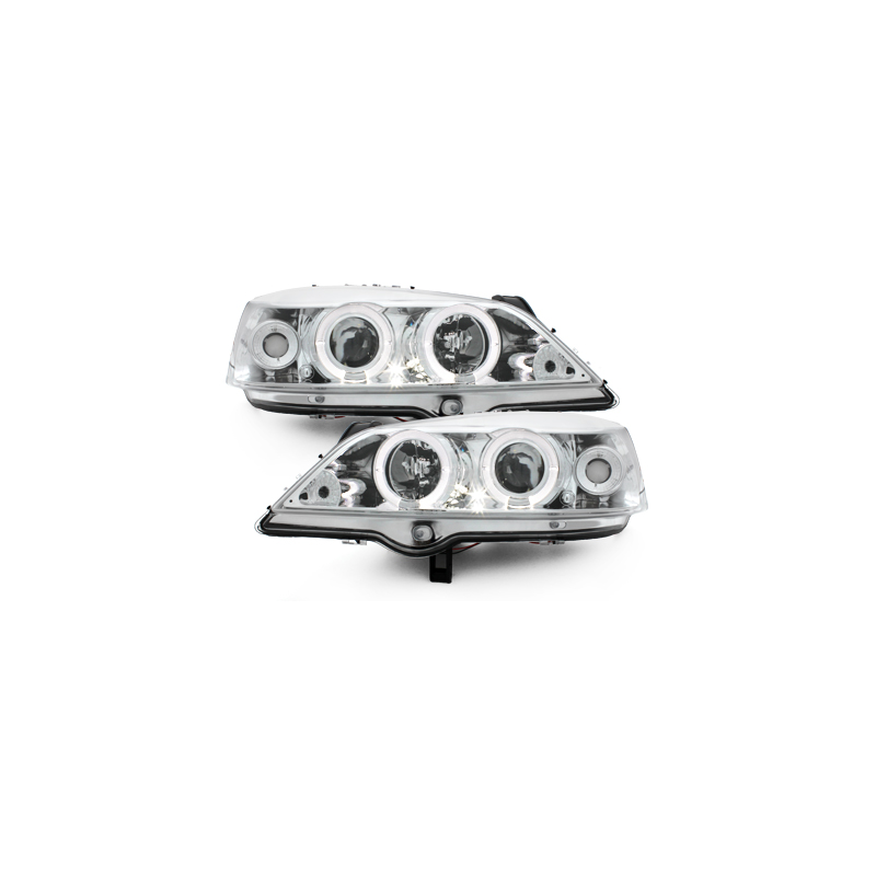 Phares Opel Astra Gauche 98-04  avec anneaux lumineux angel eyes  Chrome