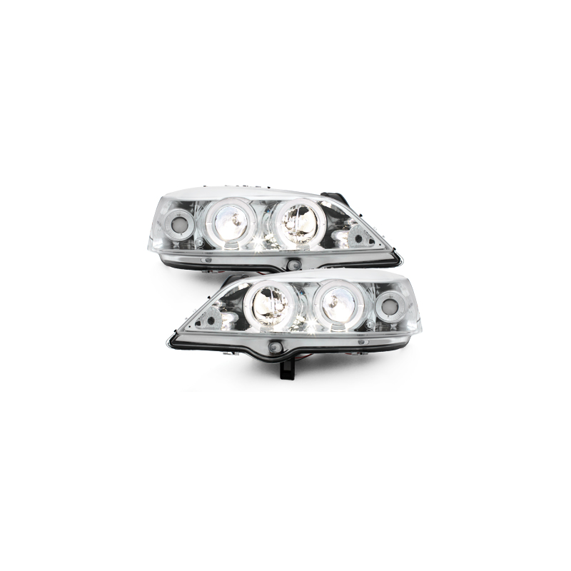 Phares Opel Astra Gauche 98-04  avec anneaux lumineux angel eyes  Chrome