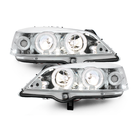 Phares Opel Astra Gauche 98-04  avec anneaux lumineux angel eyes  Chrome