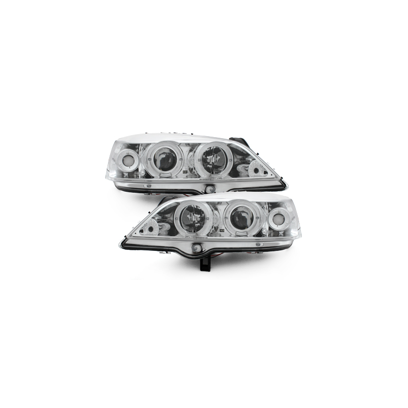 Phares Opel Astra Gauche 98-04  avec anneaux lumineux angel eyes  Chrome