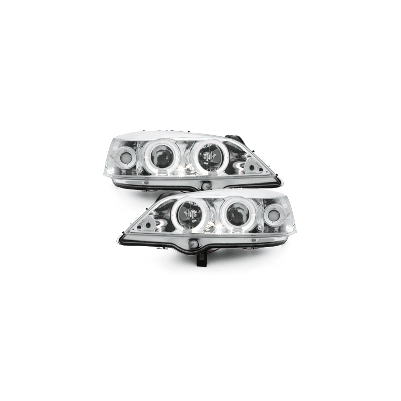 Phares Opel Astra Gauche 98-04  avec anneaux lumineux angel eyes  Chrome